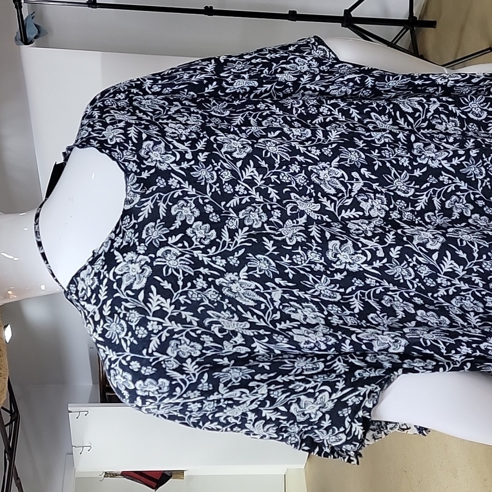 🩷 Democracy White & Blue Floral Kimono With Fringe at Hem Open Caridgan - Picture 6 of 10